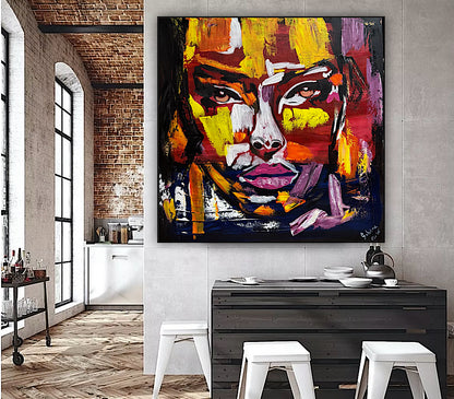 Contemporary Abstract Original Oil Painting On 80x80cm Canvas Unspoken Gaze