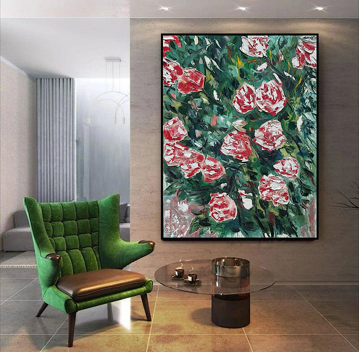 Abstract Impressionist Style Original Oil Painting on canvas 100x76cm Rose Garden