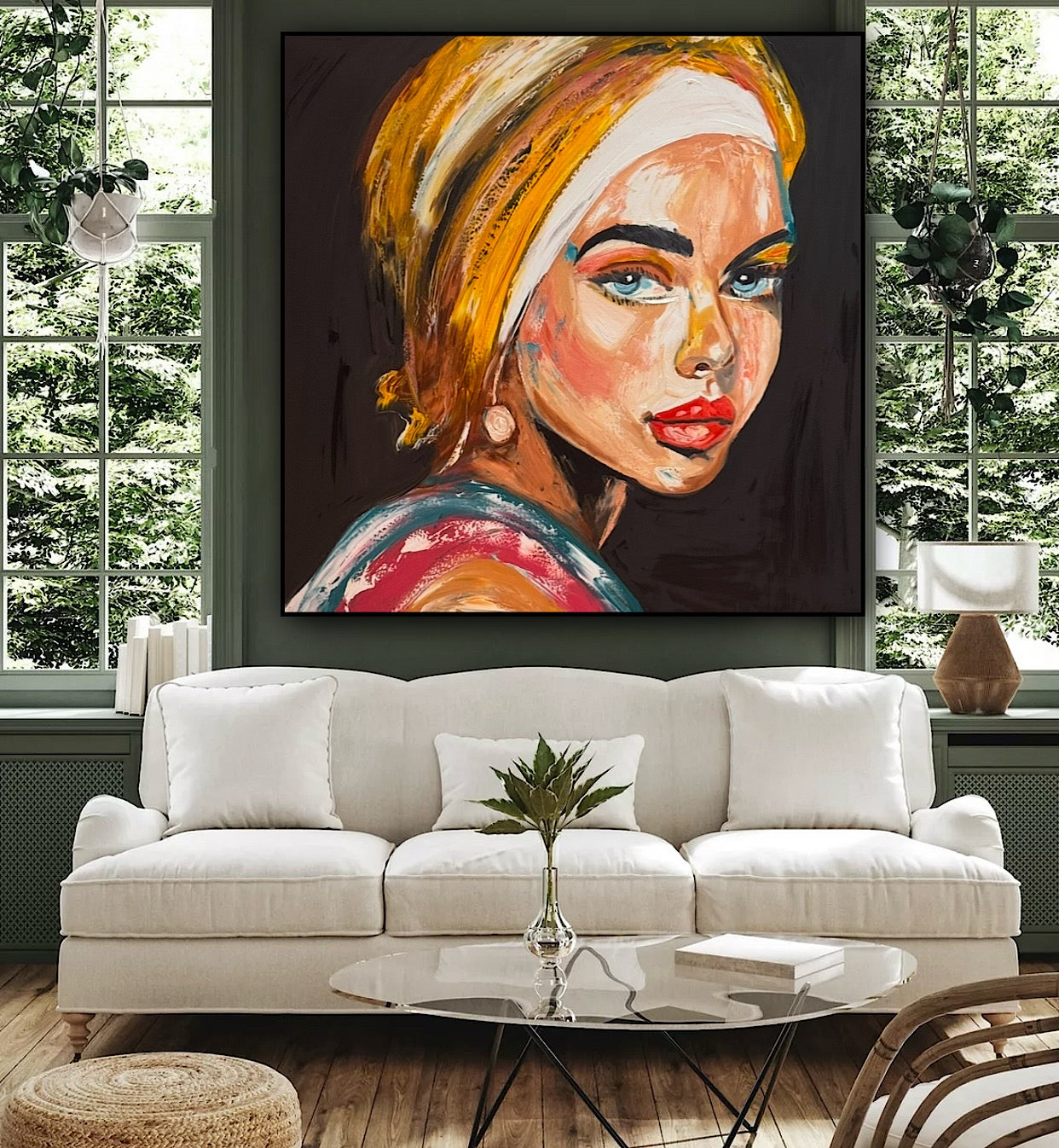 Richter Style Abstract Original Oil Painting On 90 x 90cm canvas Pillow Talk Eyes woman portrait