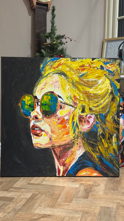 Abstract Original Oil Painting On Canvas 80x80cm Blondie Portrait of Woman textured