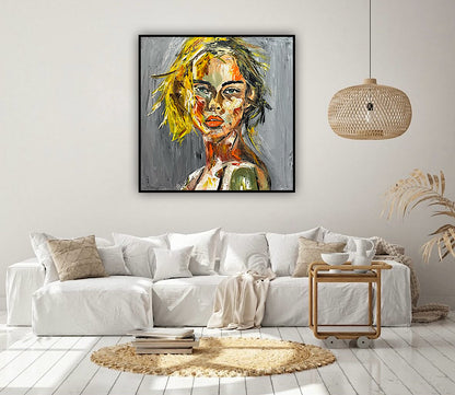Modern Abstract Original Oil Painting On Canvas Careless Love  Portrait 60x60cm