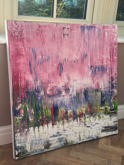 Oka style textured Original modern Abstract Oil Painting On Canvas 80 x 80cm ‘Pink Horizon’