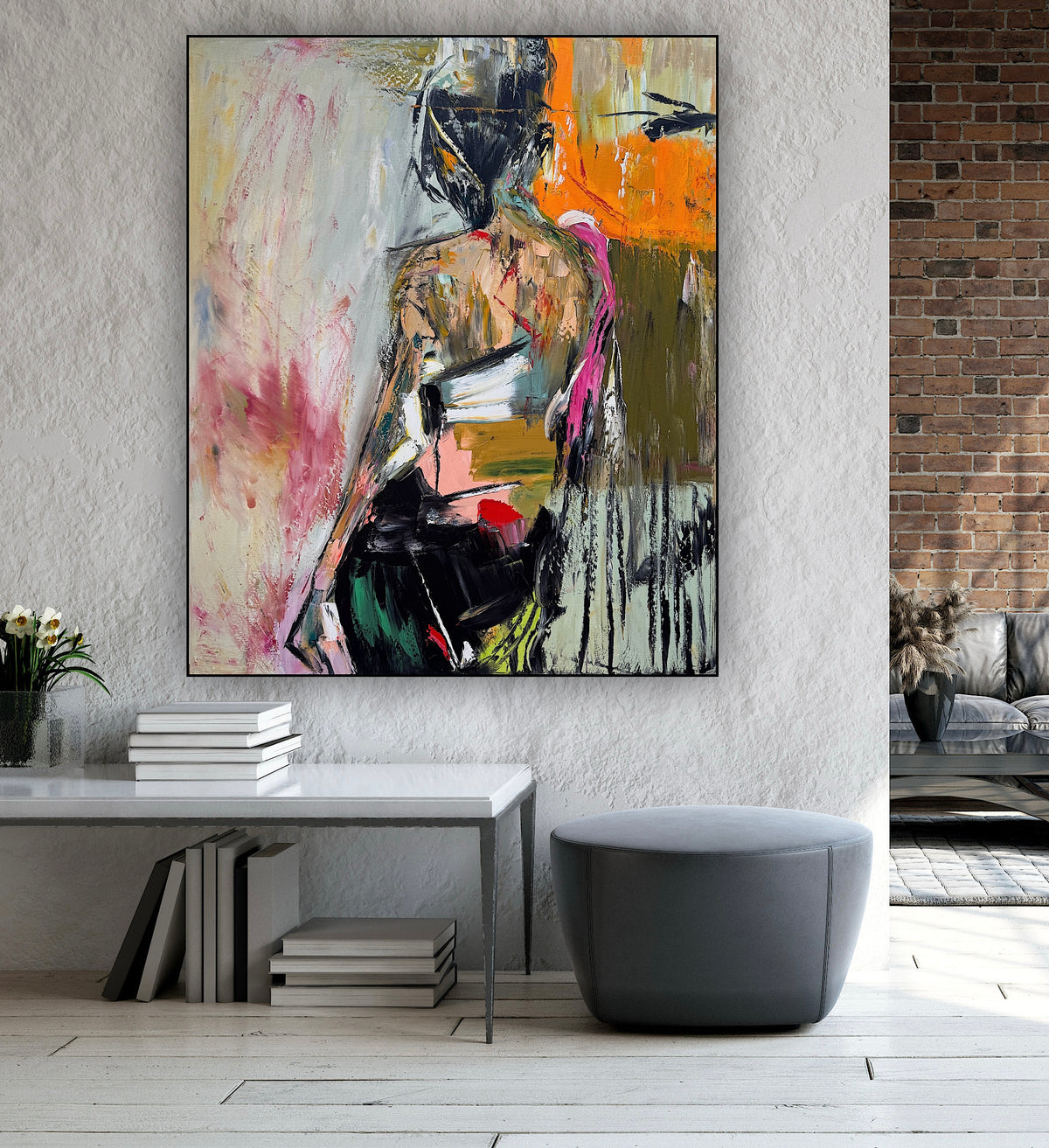 Contemporary Abstract Original Oil Painting On 90 x 76cm canvas Mademoiselle Mid-Departure