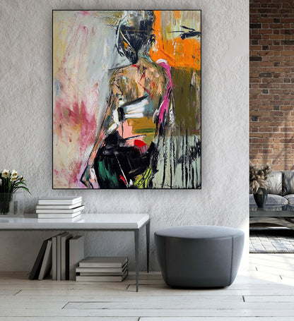 Contemporary Abstract Original Oil Painting On 90 x 76cm canvas Mademoiselle Mid-Departure