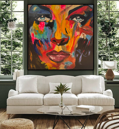 Contemporary Abstract Original Oil Painting 100x100cm canvas Cat Woman Beauty portrait
