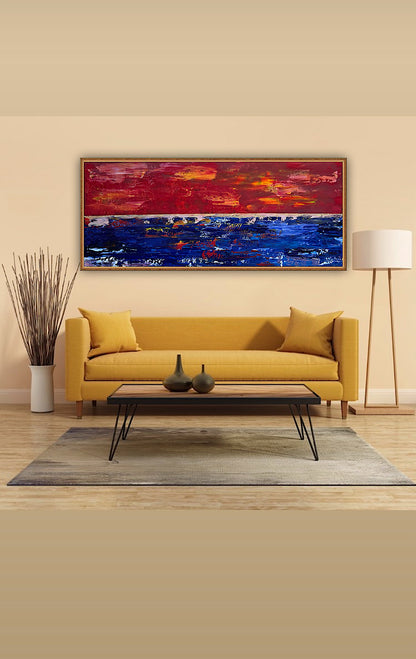 Abstract original Oil Painting On Canvas ‘Orange horizon’ 120cm X 50cm textured landscape