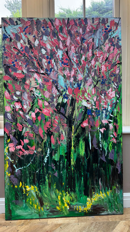 Original Abstract Oil Painting On Canvas 153 x 92cm Magnolia tree Oka