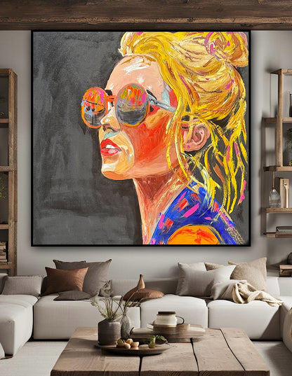 Richter Style Abstract Original Oil Painting On 100 x 100cm canvas Sunshine blondie woman portrait