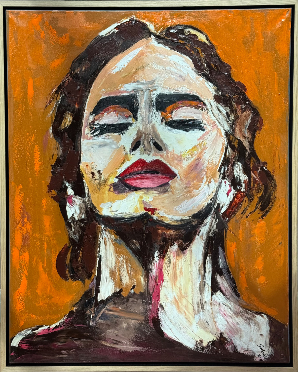 Richter StyLe Abstract Original Oil Painting On Canvas 100x80cm Ember Muse portrait framed in oak