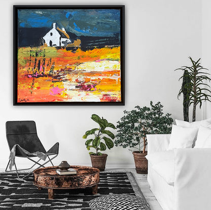 Framed Original Abstract contemporary Oil Painting On Canvas 43x40cm Magazine Irish House on a Hill Oka