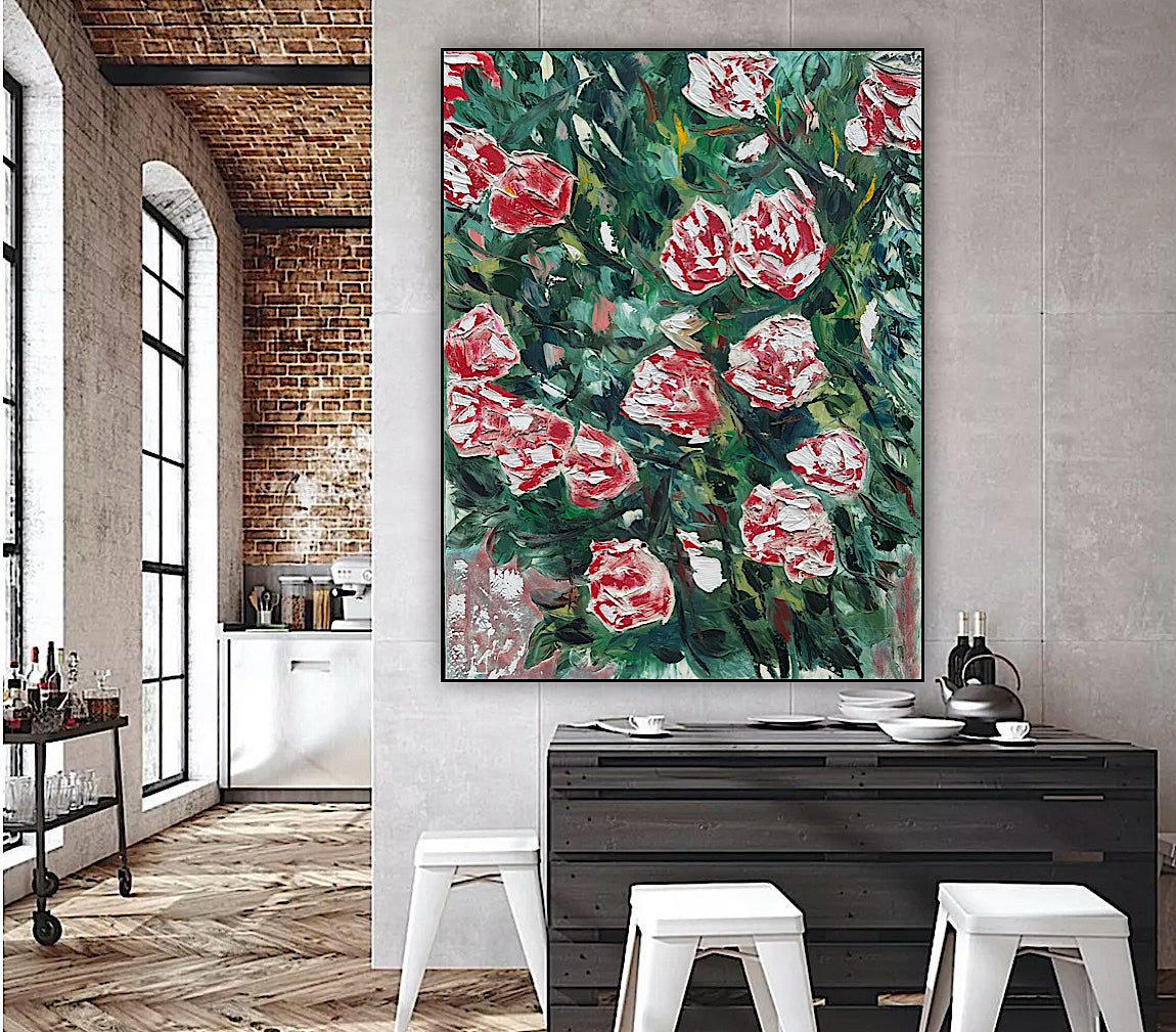 Abstract Impressionist Style Original Oil Painting on canvas 100x76cm Rose Garden