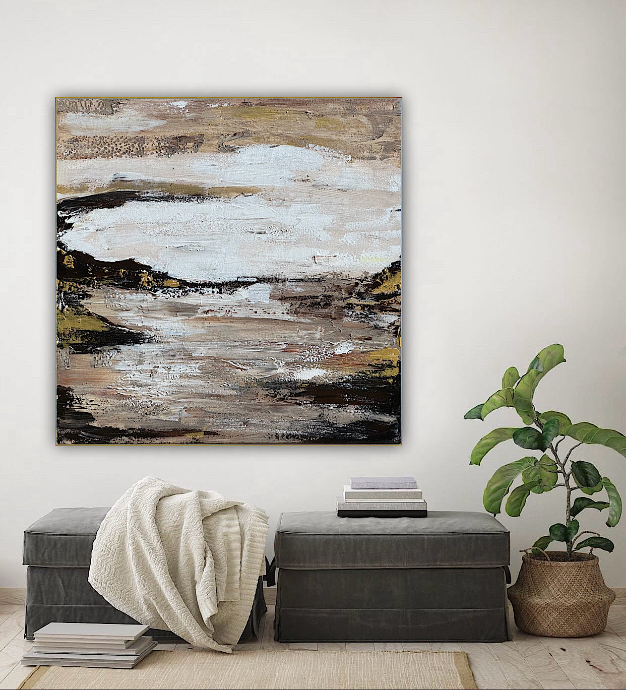 Oka style textured Original modern Abstract Oil Painting On Canvas 80 x 80cm ‘Between Shadow And Sky’