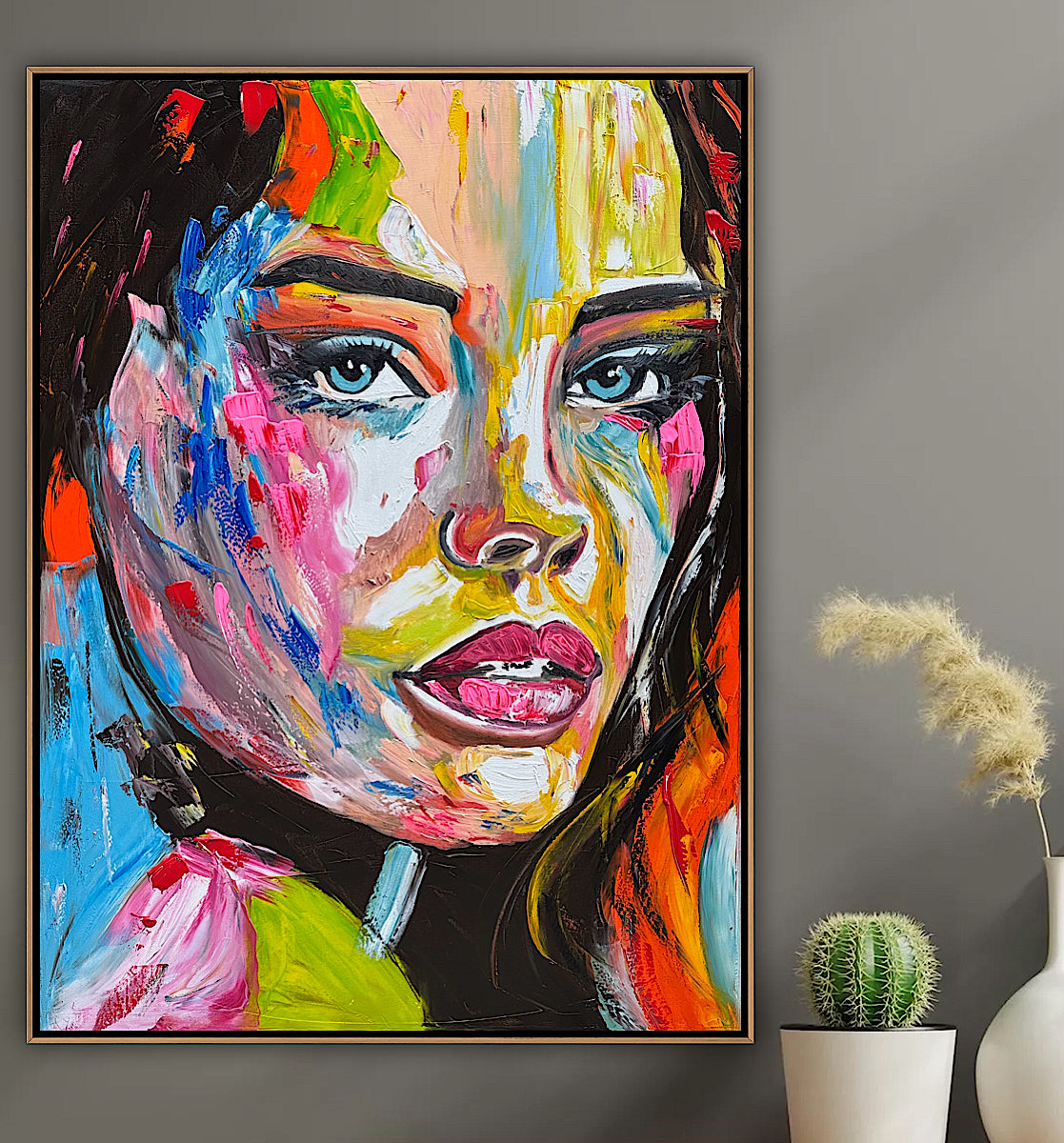 Contemporary Abstract Original Oil Painting On 100 x 80cm Canvas Chromatic Gaze woman portrait