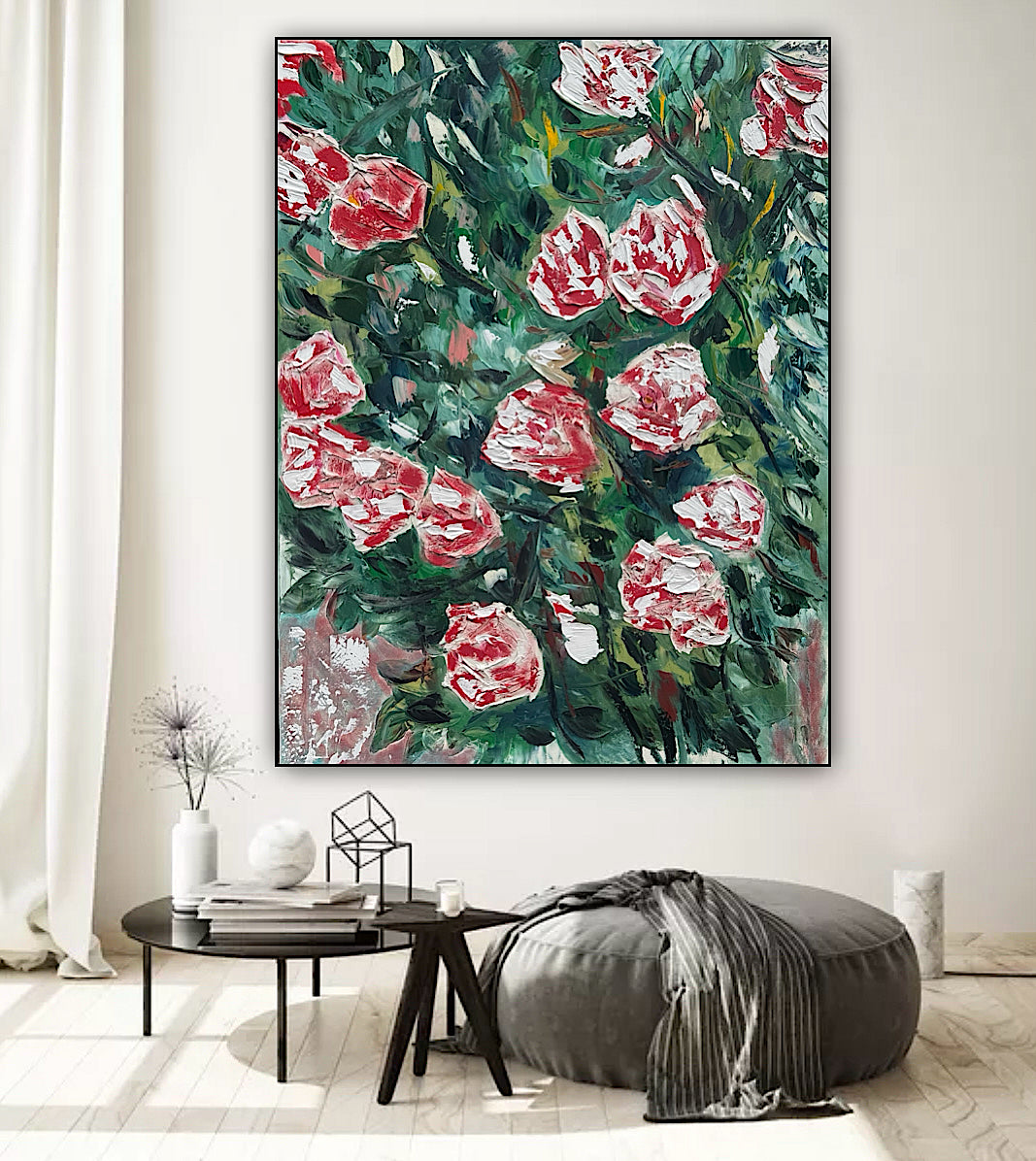 Abstract Impressionist Style Original Oil Painting on canvas 100x76cm Rose Garden
