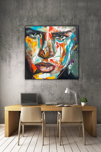 Original Abstract mixed media oil Painting On Canvas 50x50cm male portrait ‘Fernando’ oka