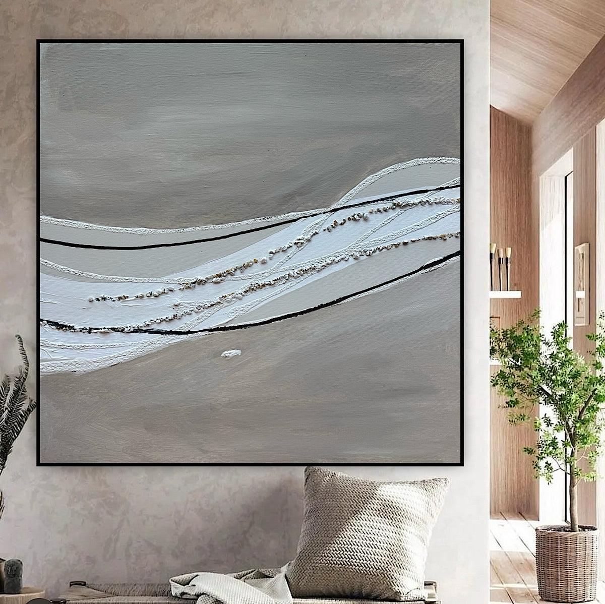 Set of 2 Modern Abstract Original Paintings On Canvas textured ‘Pebbles’  61 x 61cm each