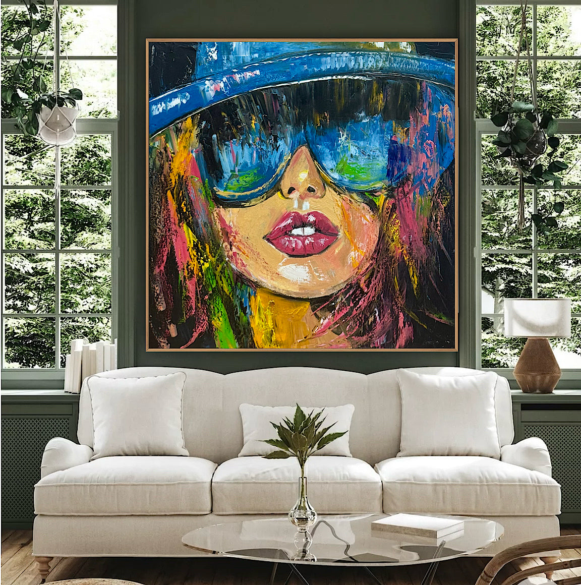 Framed Modern Original Abstract Oil Painting Canvas on 60x60cm Shades of Desire Woman’s portrait