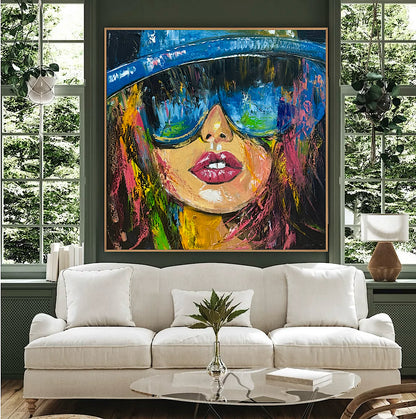 Framed Modern Original Abstract Oil Painting Canvas on 60x60cm Shades of Desire Woman’s portrait