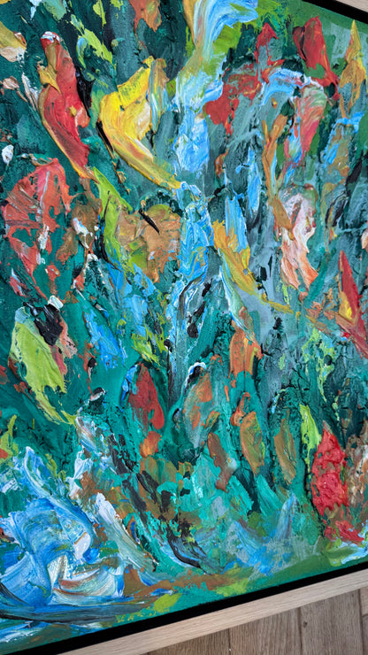 Framed in oak Original Abstract contemporary Oil Painting On Canvas 55x55cm Velvet Tides textured Oka
