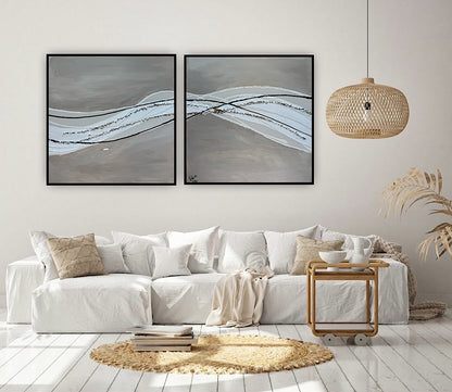 Set of 2 Modern Abstract Original Paintings On Canvas textured ‘Pebbles’  61 x 61cm each