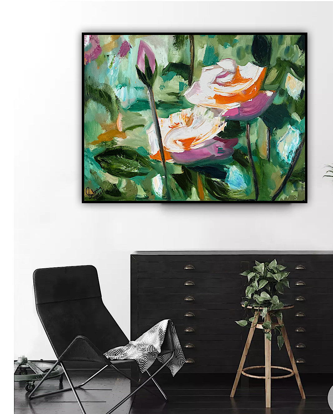 Renoir Summer white Roses Original abstract Oil Painting On Canvas 60x46cm