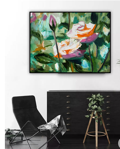 Renoir Summer white Roses Original abstract Oil Painting On Canvas 60x46cm