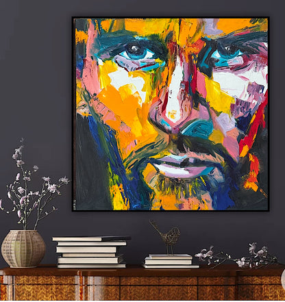 Original Abstract mixed media oil Painting On Canvas 50x50cm male portrait ‘Alejandro’ oka