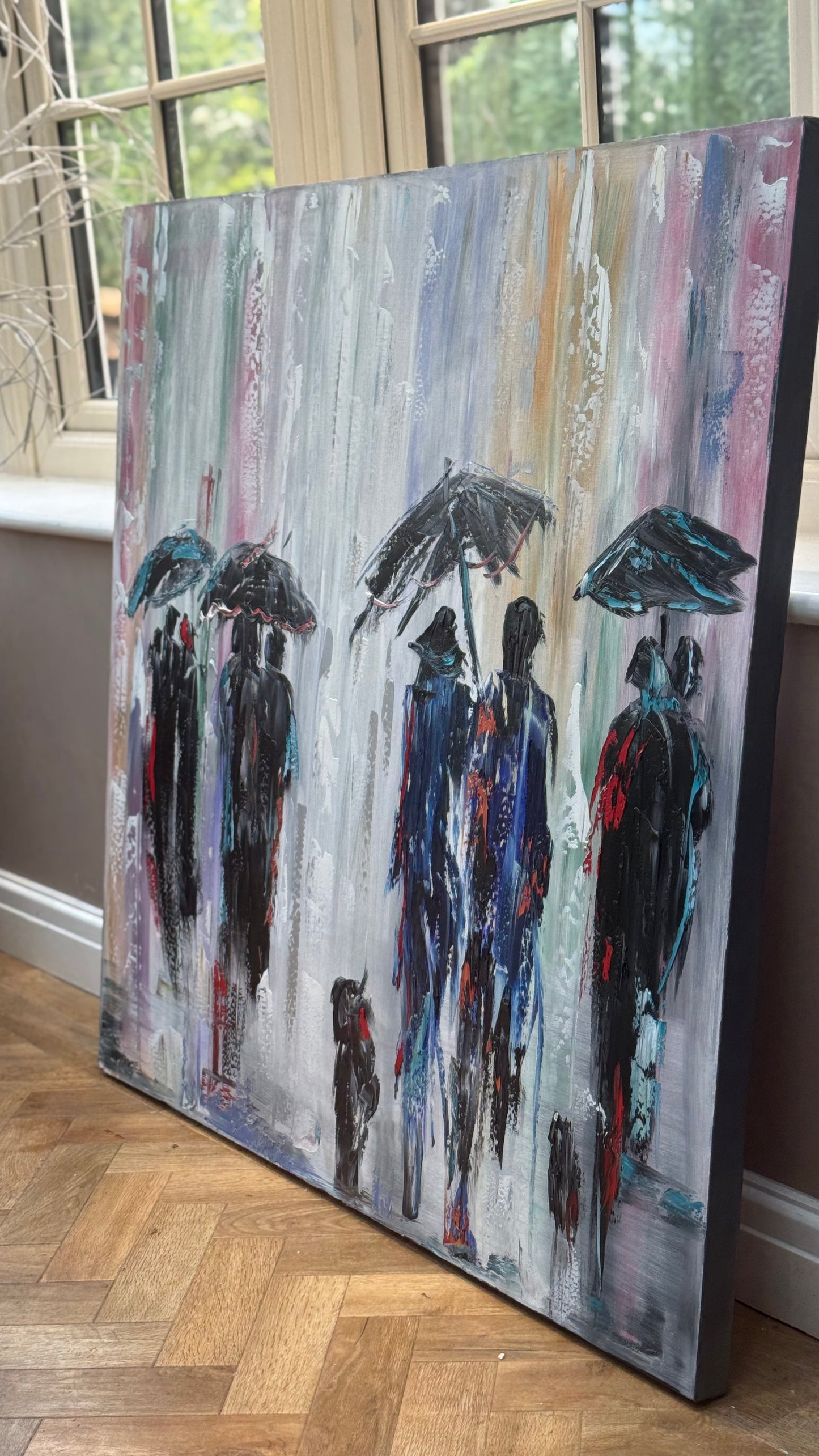 Richter Original Abstract Oil Painting 100x100cm On  4.2cm Canvas London Rain II