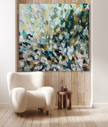 Modern Original textured Abstract Oil Painting On deep edge Canvas 120 x 120cm ‘Autumn Garden’