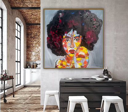 Oka Contemporary Abstract Original Oil Painting 80x80cm Canvas Woman Portrait framed