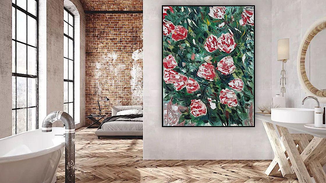 Abstract Impressionist Style Original Oil Painting on canvas 100x76cm Rose Garden