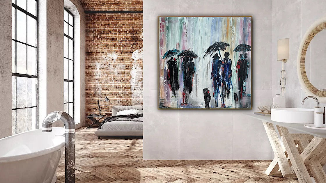 Richter Original Abstract Oil Painting 100x100cm On  4.2cm Canvas London Rain II