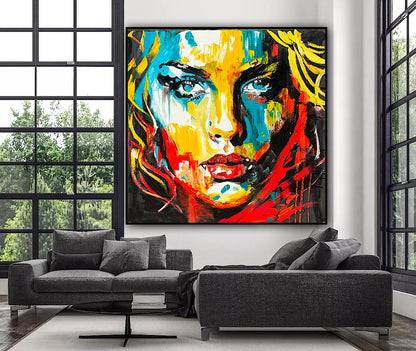 Richter Style Abstract Original Oil Painting On 100 x 100cm canvas Beauty Queen  woman portrait