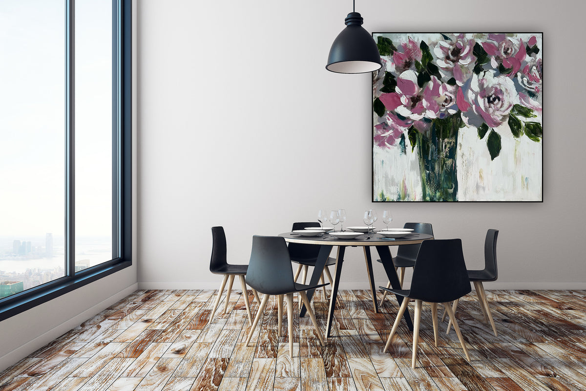 Contemporary Abstract Original Oil Painting On 60x60cm on Canvas Roses in the Vase