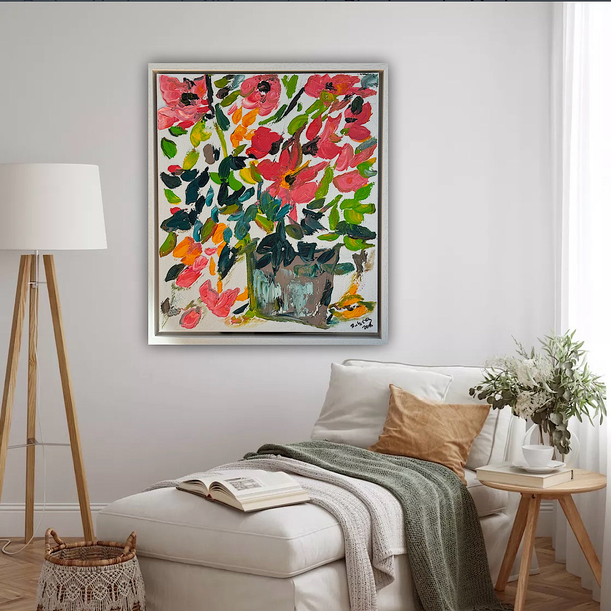 Framed Original Abstract contemporary Oil Painting On Canvas 45x40cm Floral dream textured Oka