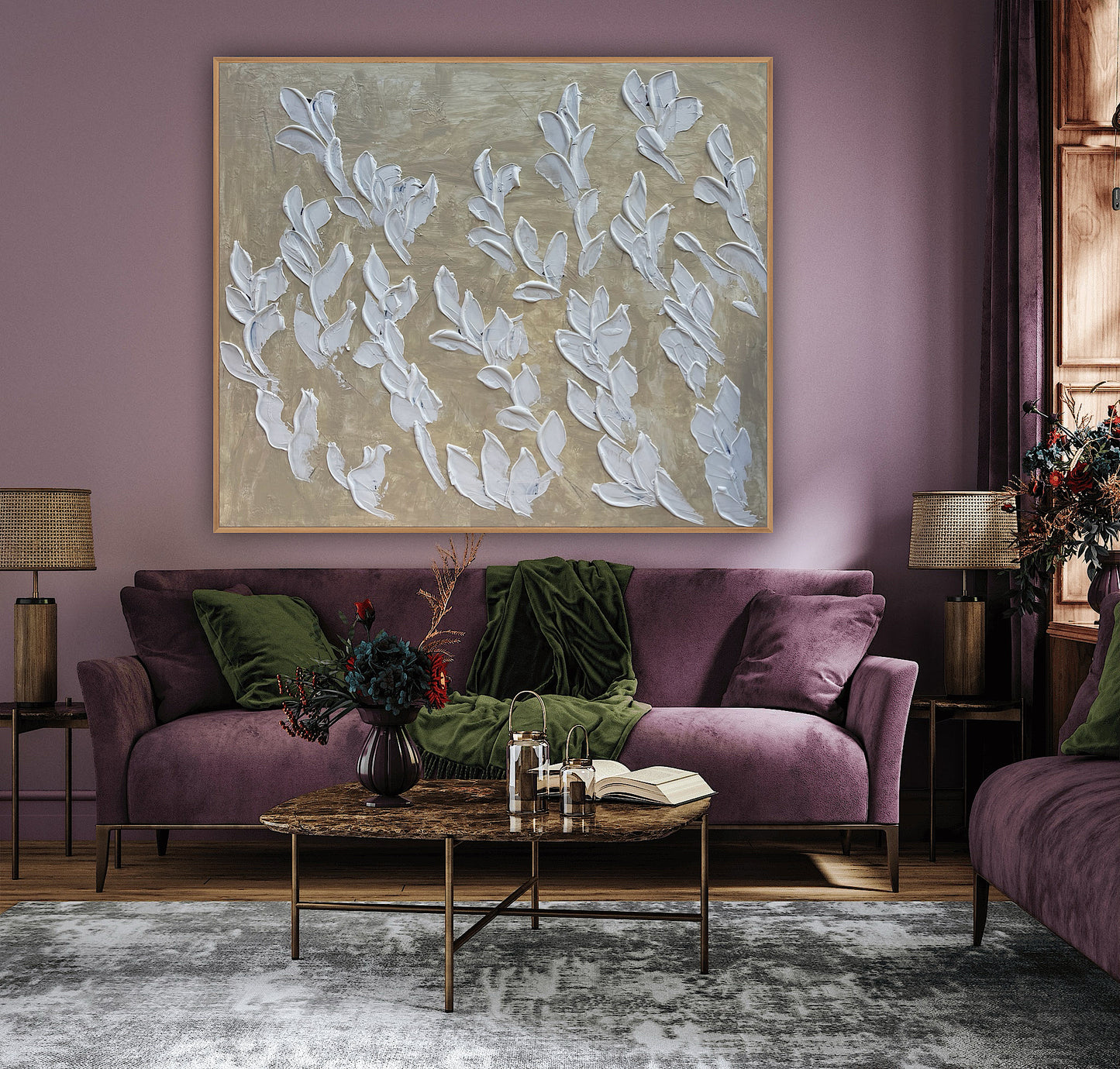 Textured Original Abstract Oil Painting On Canvas stream of leaves 120x100cm Oka