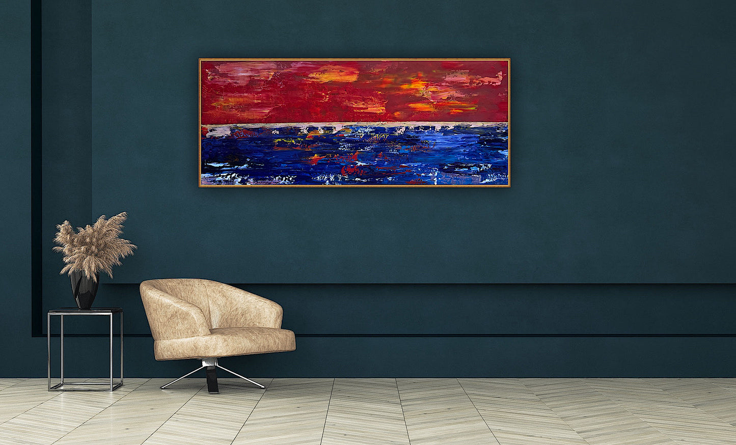 Abstract original Oil Painting On Canvas ‘Orange horizon’ 120cm X 50cm textured landscape