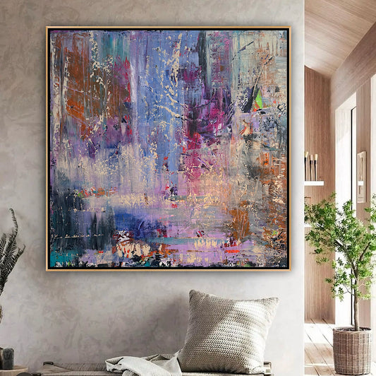 Contemporary Style Abstract Original Oil Painting on 90x90cm Canvas Palimpsest framed in oak