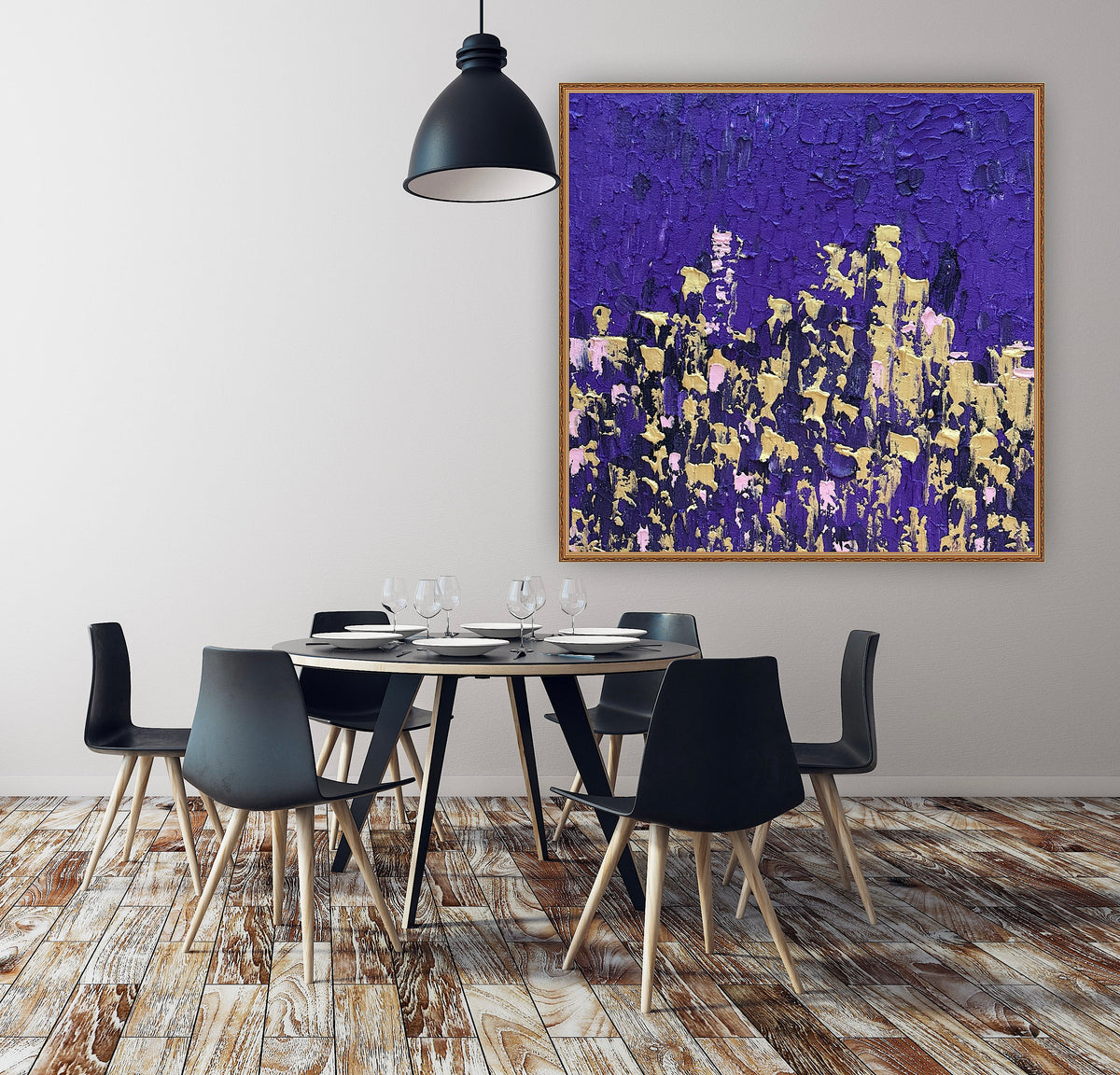 Oka Contemporary Abstract Original Oil Painting on  80x80cm canvas ‘London after Dark’ textured
