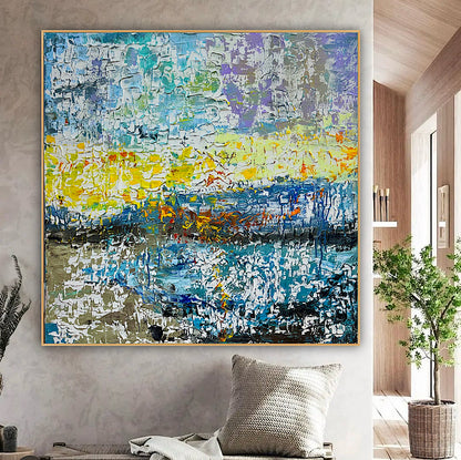 Original Abstract Oil Painting On Canvas Textured 100x100cm  Tides of Radiance (seaside)