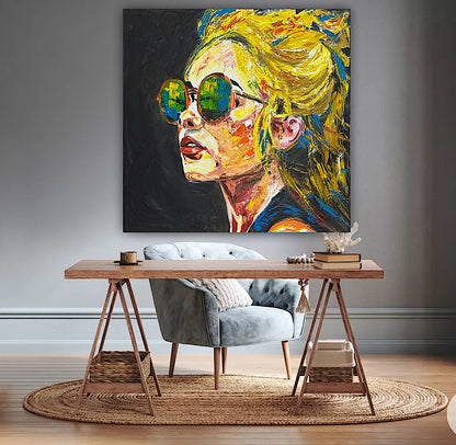 Abstract Original Oil Painting On Canvas 80x80cm Blondie Portrait of Woman textured