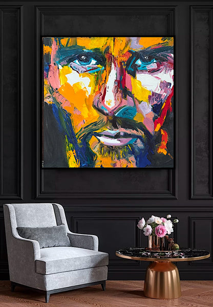 Original Abstract mixed media oil Painting On Canvas 50x50cm male portrait ‘Alejandro’ oka