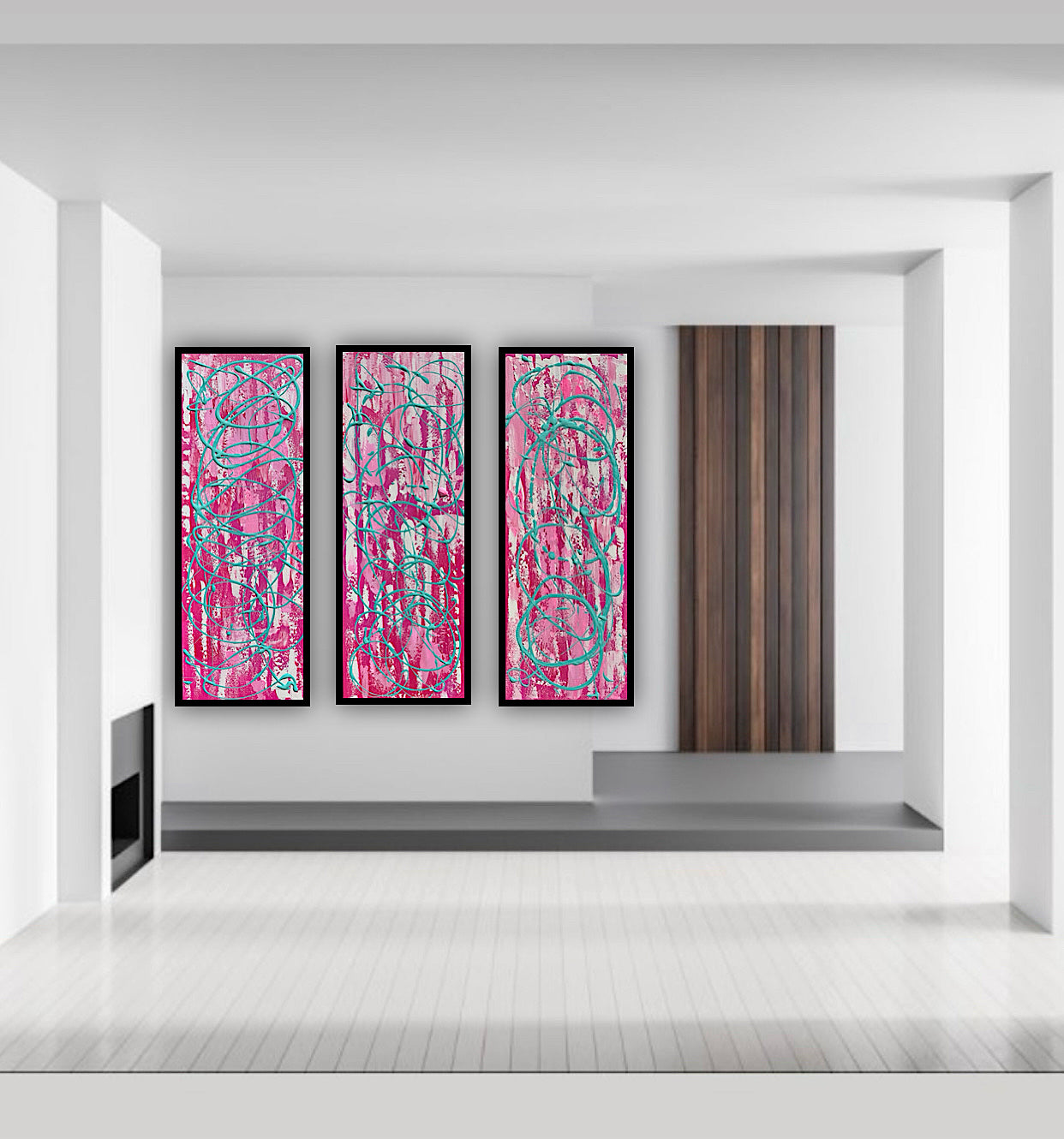 Oka set of 3 Modern Abstract Original Oil Paintings On Canvas ‘’Japan blossom’ 80 x 90 cm overall