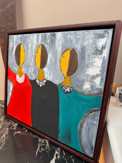 Framed in mahogany textured Original Contemporary Abstract Oil Painting On Canvas 43x37cm Coffee time