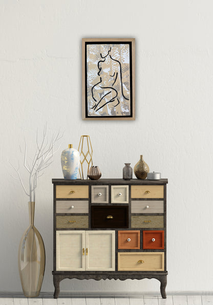 Framed in solid oak textured Original Contemporary Abstract Oil Painting On Canvas 24x36cm Nude