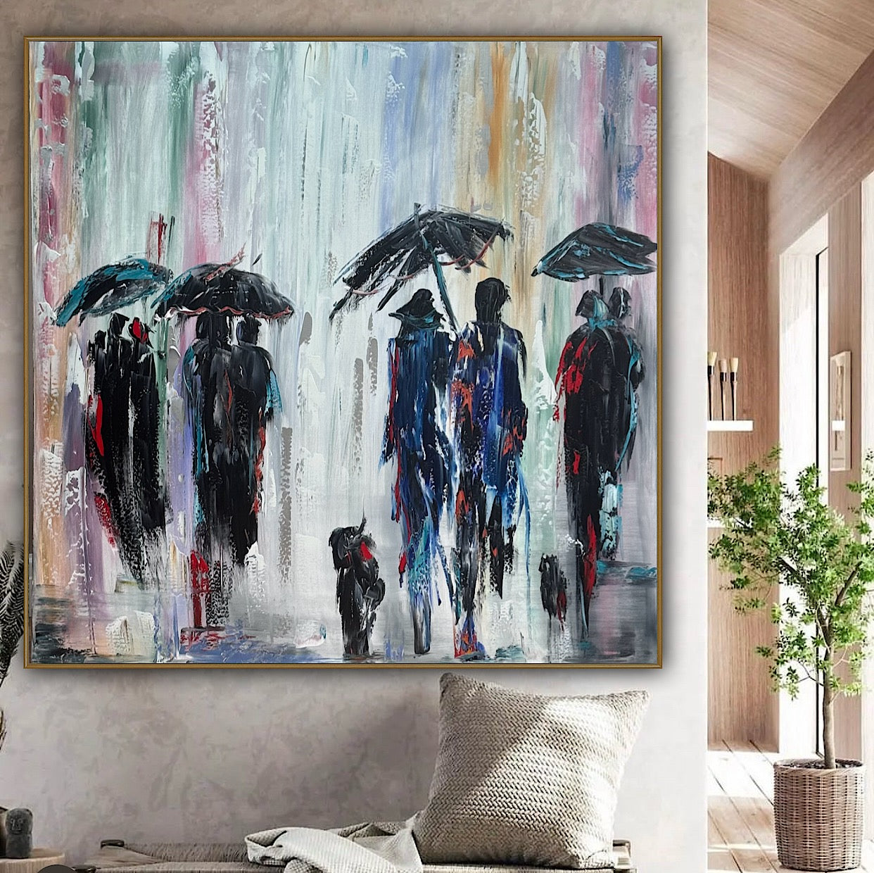 Richter Original Abstract Oil Painting 100x100cm On  4.2cm Canvas London Rain II