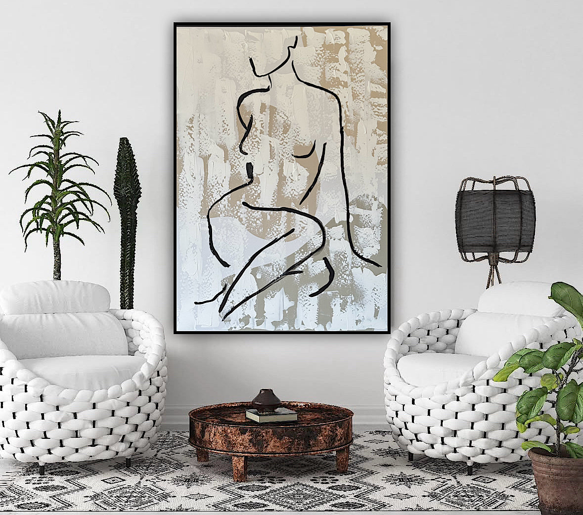 Framed in black Original Abstract contemporary Oil Painting On Canvas 70x50cm Nude textured Oka