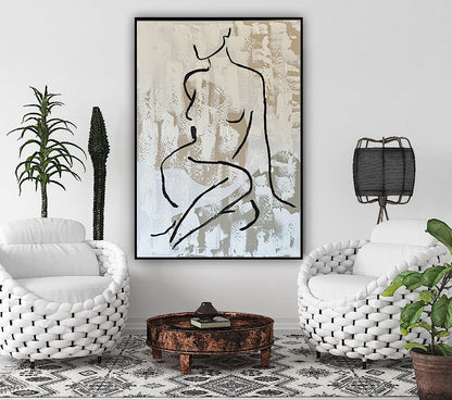 Framed in black Original Abstract contemporary Oil Painting On Canvas 70x50cm Nude textured Oka
