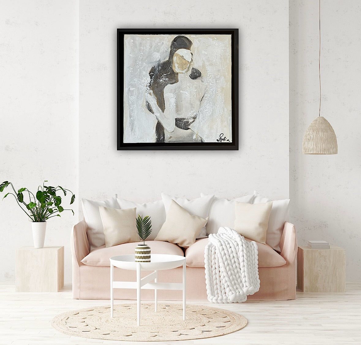 Framed Original Abstract contemporary Oil Painting On Canvas 35x35cm  love dance oka