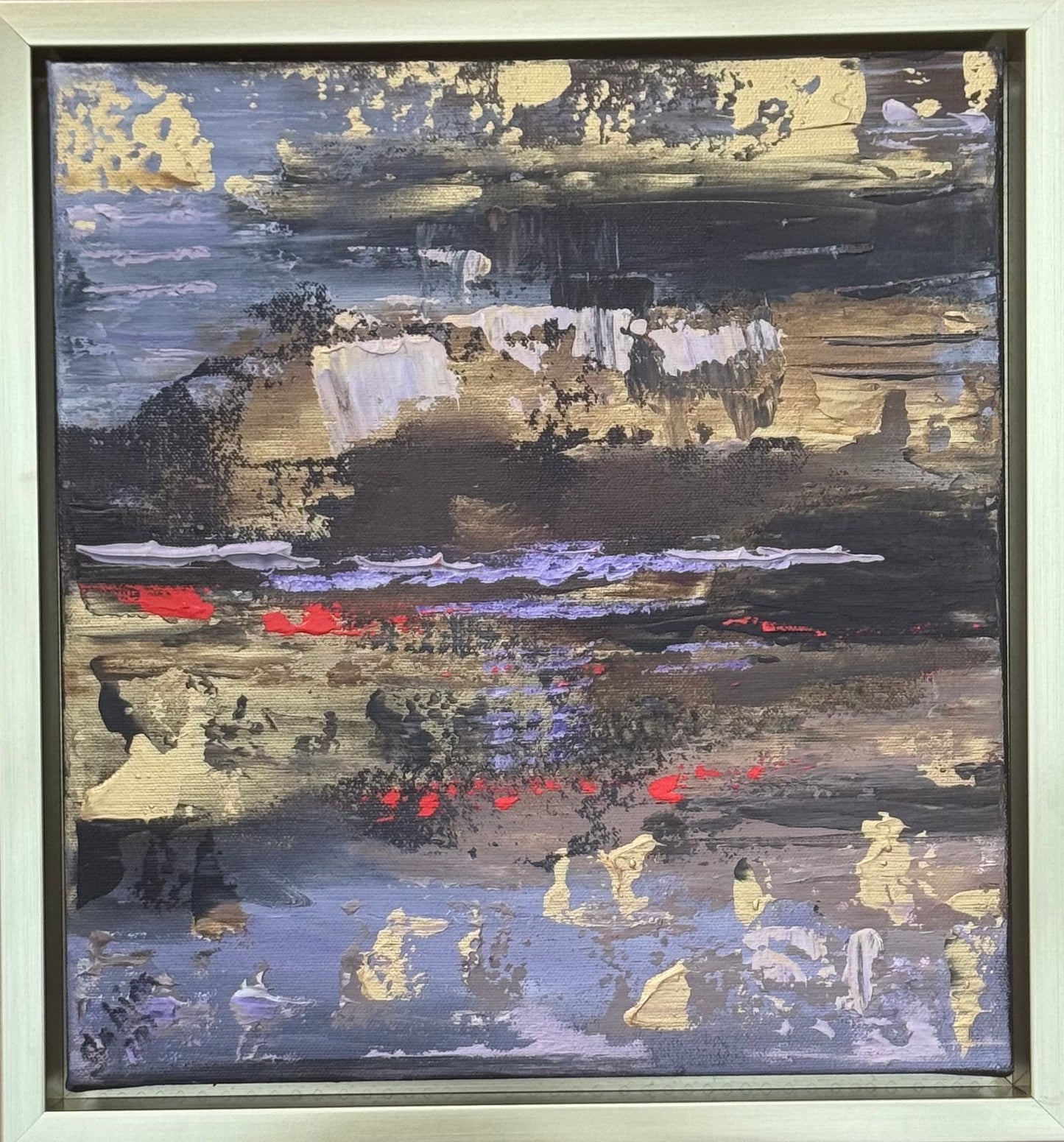 Framed Original Abstract contemporary Oil Painting On Canvas 35x35cm Sunset at lakes Oka